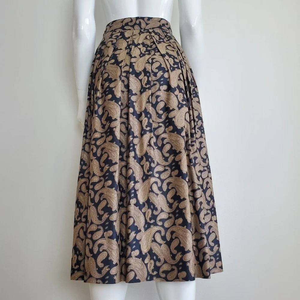 HELD Vintage 80's Tan & Black Paisley Midi Skirt - Picture 3 of 8